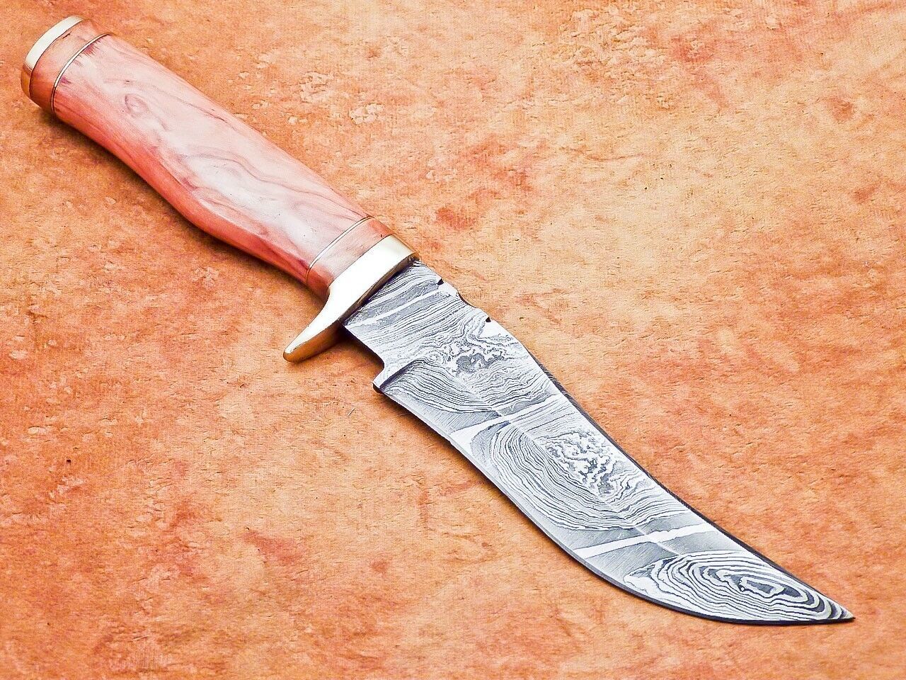 10" Hand Forged Damascus Bowie Knife – Olive Wood Handle
