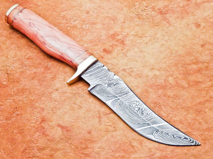10" Hand Forged Damascus Bowie Knife – Olive Wood Handle