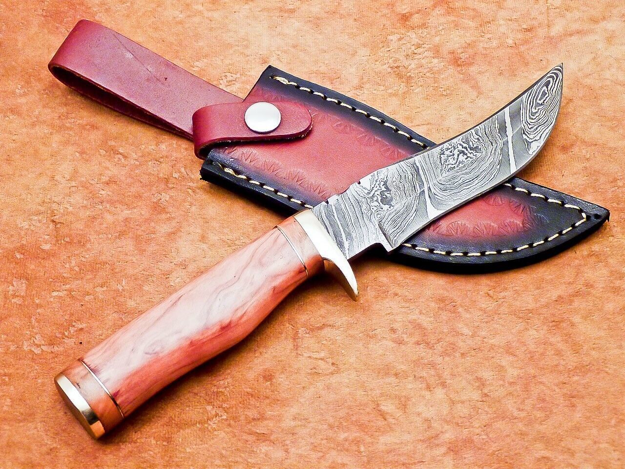 10" Hand Forged Damascus Bowie Knife – Olive Wood Handle