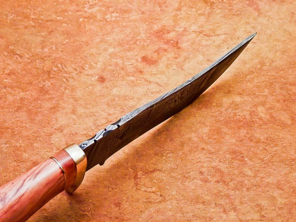 10" Hand Forged Damascus Bowie Knife – Olive Wood Handle