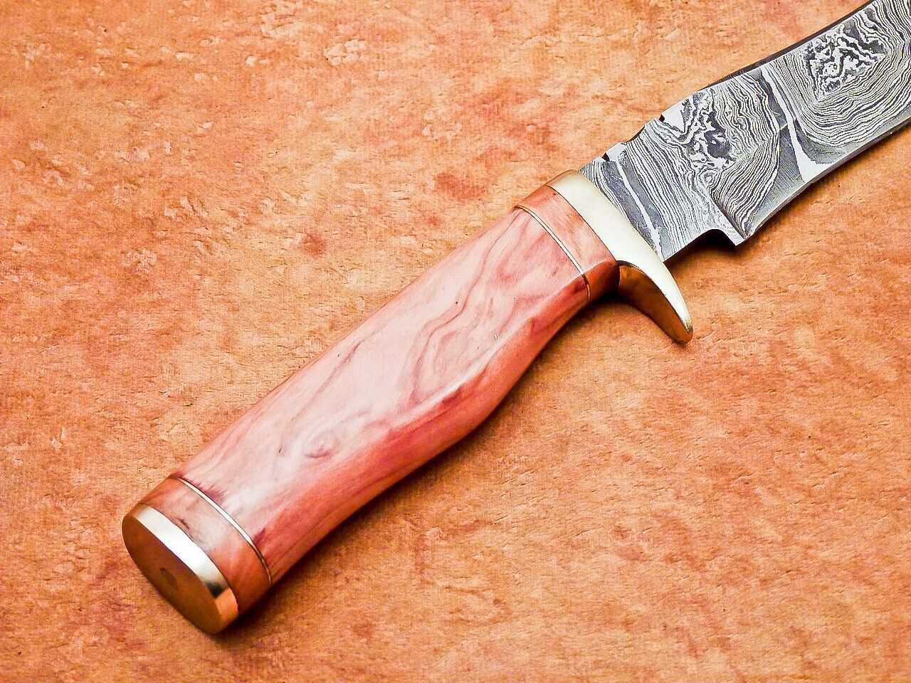 10" Hand Forged Damascus Bowie Knife – Olive Wood Handle