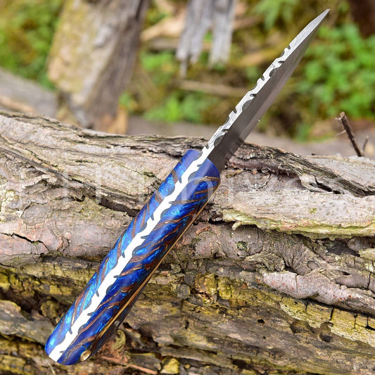 Damascus Steel Hunting Bowie Knife Pine Cone Handle Razor Sharp