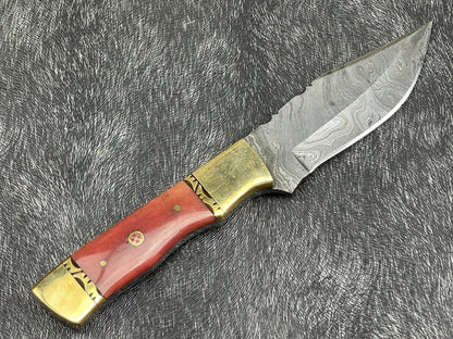 Heritage Forge 9 Inch Damascus Steel Hunting Skinning Knife with Resin Handle and brass including Leather Sheath