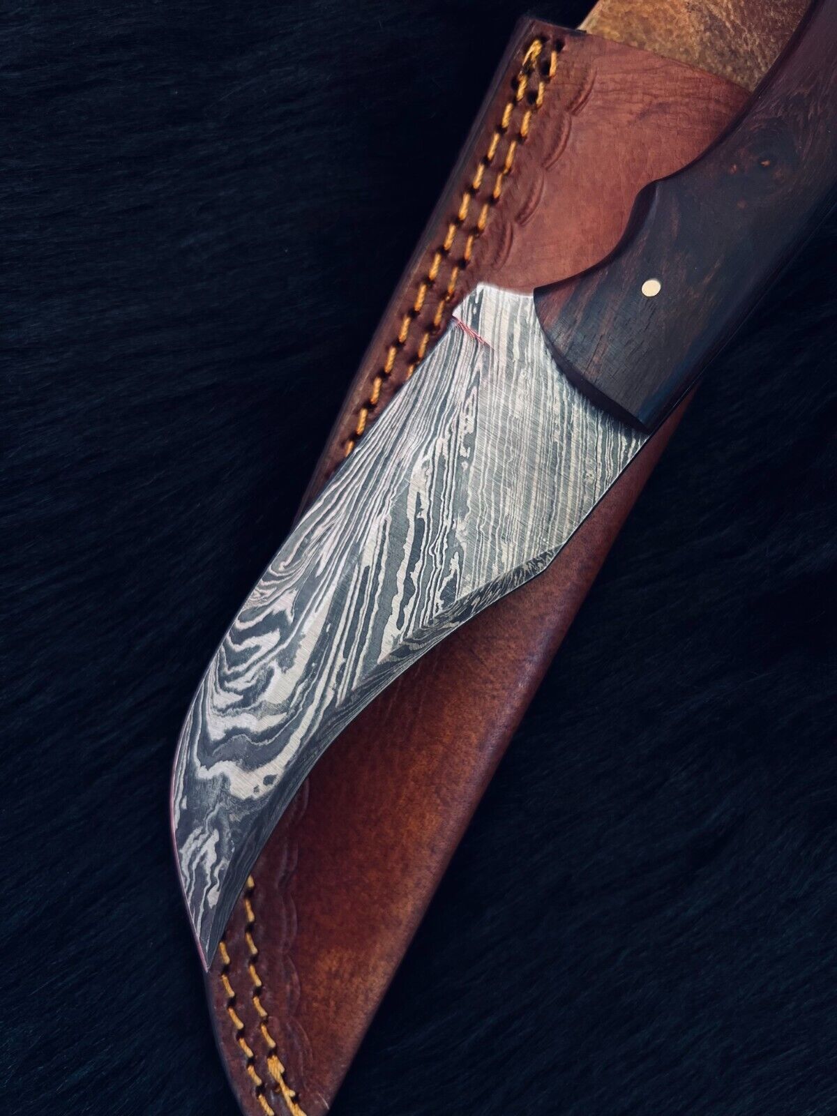 Heritage Forge 10 Inch Twist Damascus Steel Skinning Knife with Wood Handle