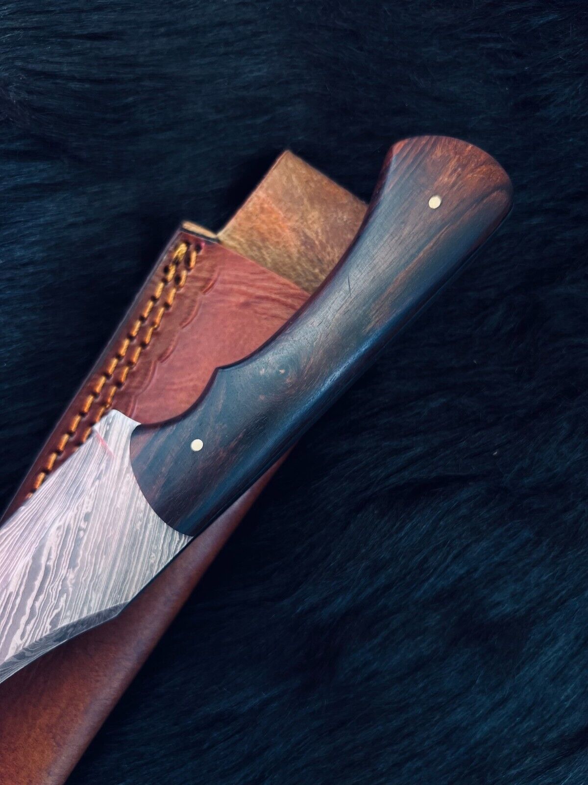 Heritage Forge 10 Inch Twist Damascus Steel Skinning Knife with Wood Handle
