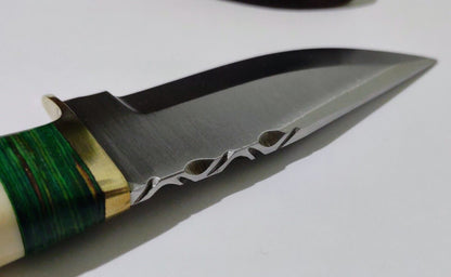 7.375" Hunting Bowie Knife 440 Stainless Steel Drop Point Blade White Bone Handle with Leather Sheath