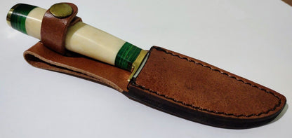 7.375" Hunting Bowie Knife 440 Stainless Steel Drop Point Blade White Bone Handle with Leather Sheath