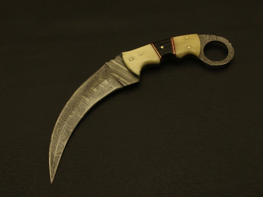 9" Handmade Damascus Karambit Knife Best Karambit Knife with Camel Bone Handle