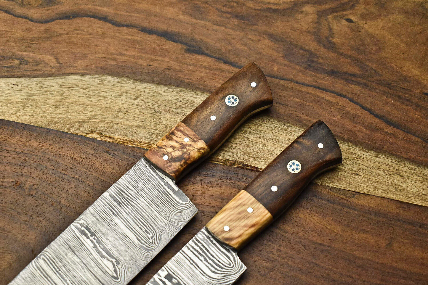 Lot of 2 Handmade Damascus Steel Chef Knives Set – Kitchen Knife Set