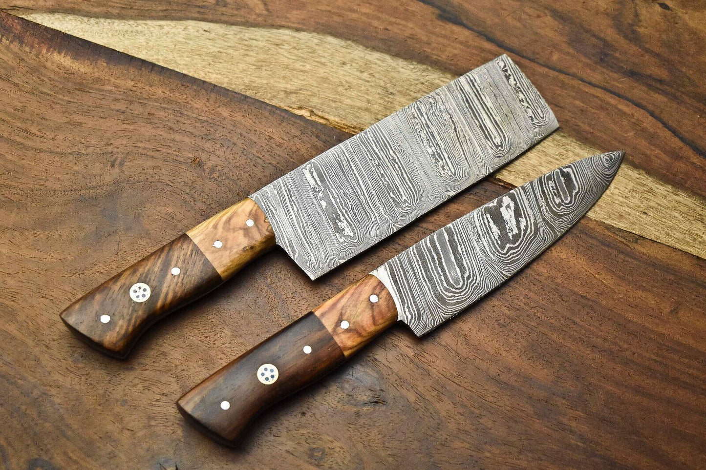 Lot of 2 Handmade Damascus Steel Chef Knives Set – Kitchen Knife Set