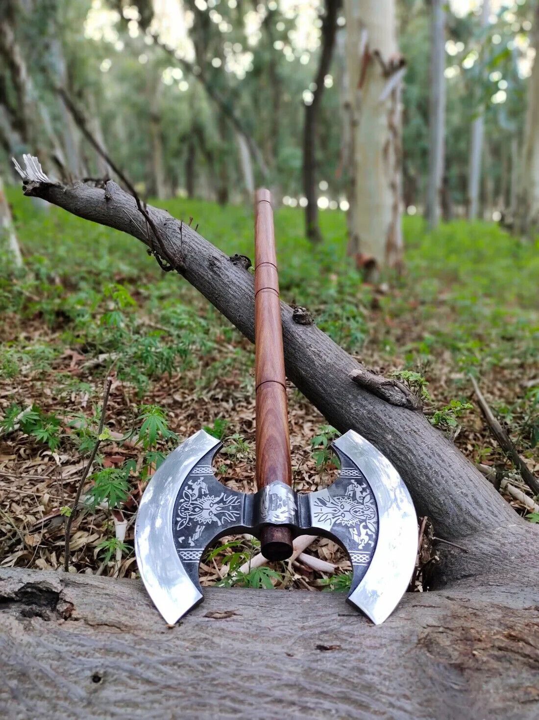 Double Head Carbon Steel Viking Axe – Outdoor Hunting and Camping Axe with Wood Handle
