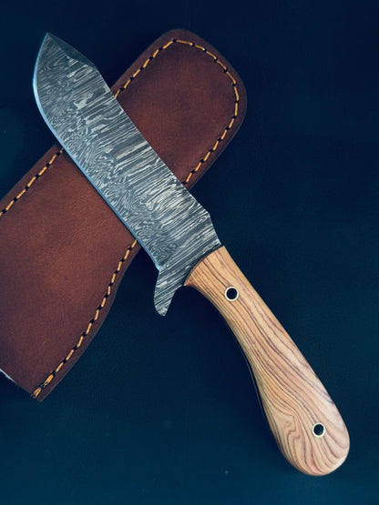 9" Damascus Steel Bull Cutter Knife Best Handmade Bull Cutter Knife with Wood Handle