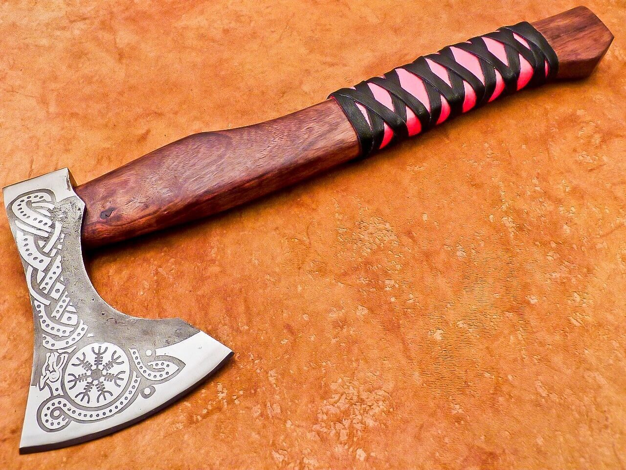 Custom Hand Forged Carbon Steel Viking Bearded Hatchet Tomahawk Axe 18 Inch with Natural Wood Handle