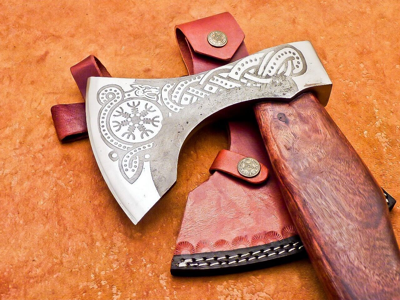 Custom Hand Forged Carbon Steel Viking Bearded Hatchet Tomahawk Axe 18 Inch with Natural Wood Handle