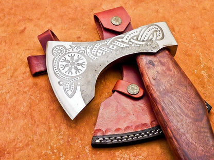 Custom Hand Forged Carbon Steel Viking Bearded Hatchet Tomahawk Axe 18 Inch with Natural Wood Handle