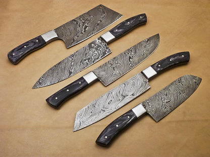 Rody Stan Handmade Damascus Chef Knife Set – Full Tang (5 Pcs)