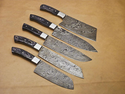 Rody Stan Handmade Damascus Chef Knife Set – Full Tang (5 Pcs)