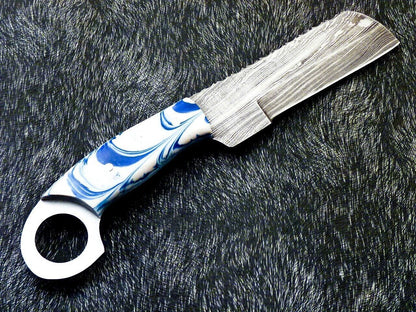 Handmade 10" Best Damascus Steel Bull Cutter Knife Custom Cowboy Bull Knife with Resin Handle