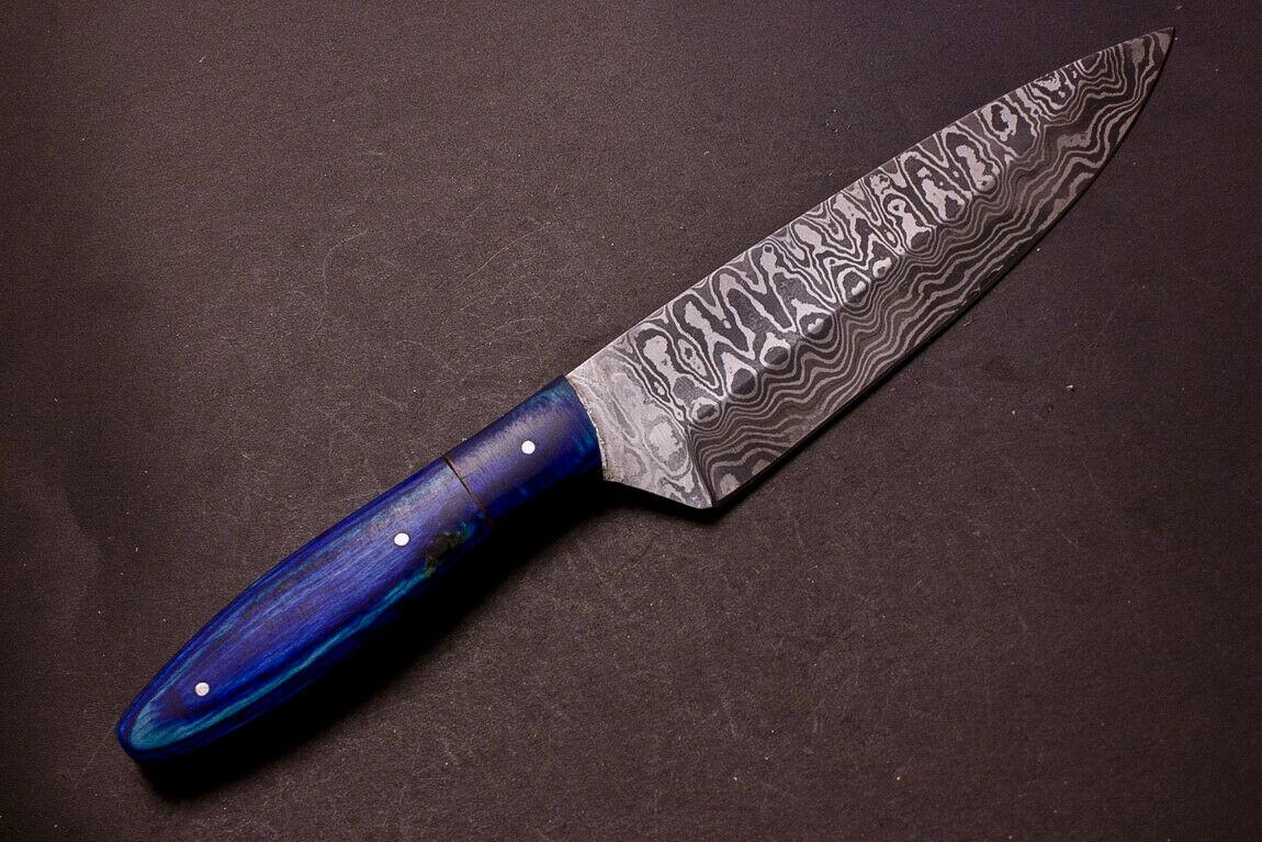 Custom Hand Forged Damascus Steel Chef Knife – Professional Kitchen Knife with Hardwood Handle