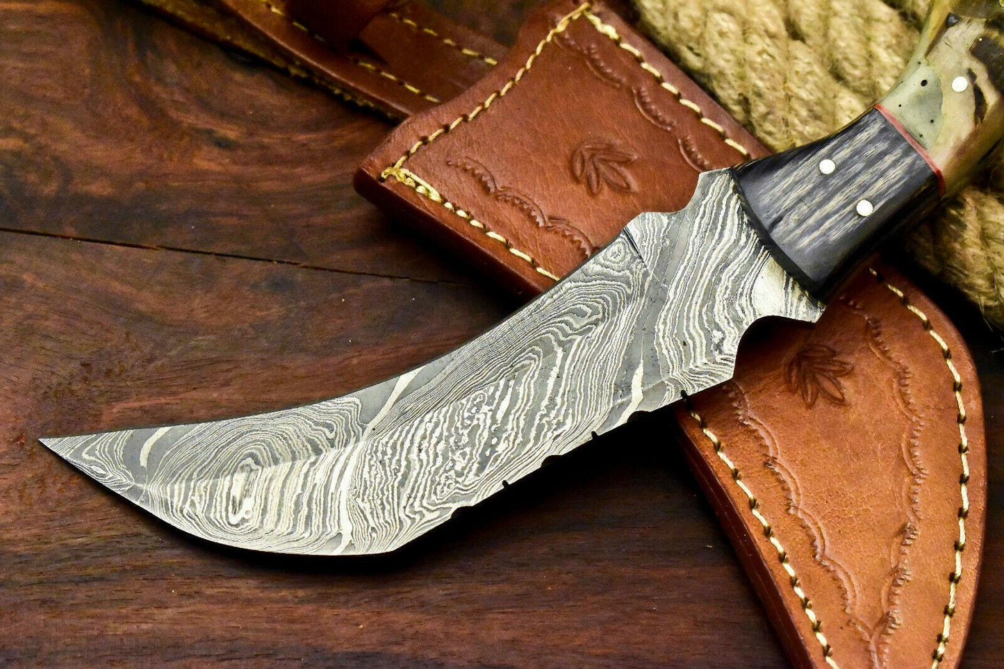 11" Best Damascus Karambit Handmade Karambit Damascus Steel Knife With Ram’s Horn Handle