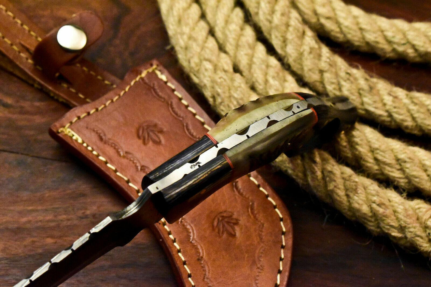 11" Best Damascus Karambit Handmade Karambit Damascus Steel Knife With Ram’s Horn Handle