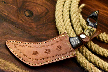 11" Best Damascus Karambit Handmade Karambit Damascus Steel Knife With Ram’s Horn Handle