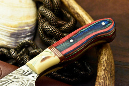 6.5” Handmade Damascus Bowie Knife | Hardwood & Resin Handle