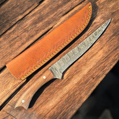 12" Custom Handmade Damascus Steel Fillet Knife with Wood Handle for Kitchen