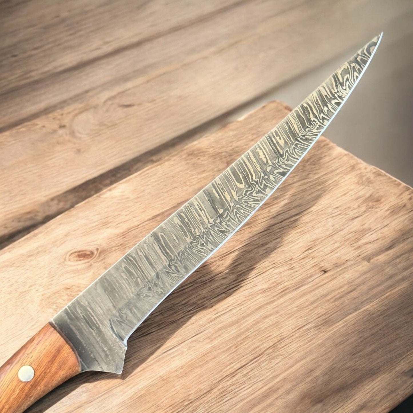 12" Custom Handmade Damascus Steel Fillet Knife with Wood Handle for Kitchen