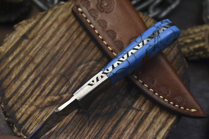 7" 440C Steel Skinner Knife with Corian Handle & Steel Bolster Leather Sheath