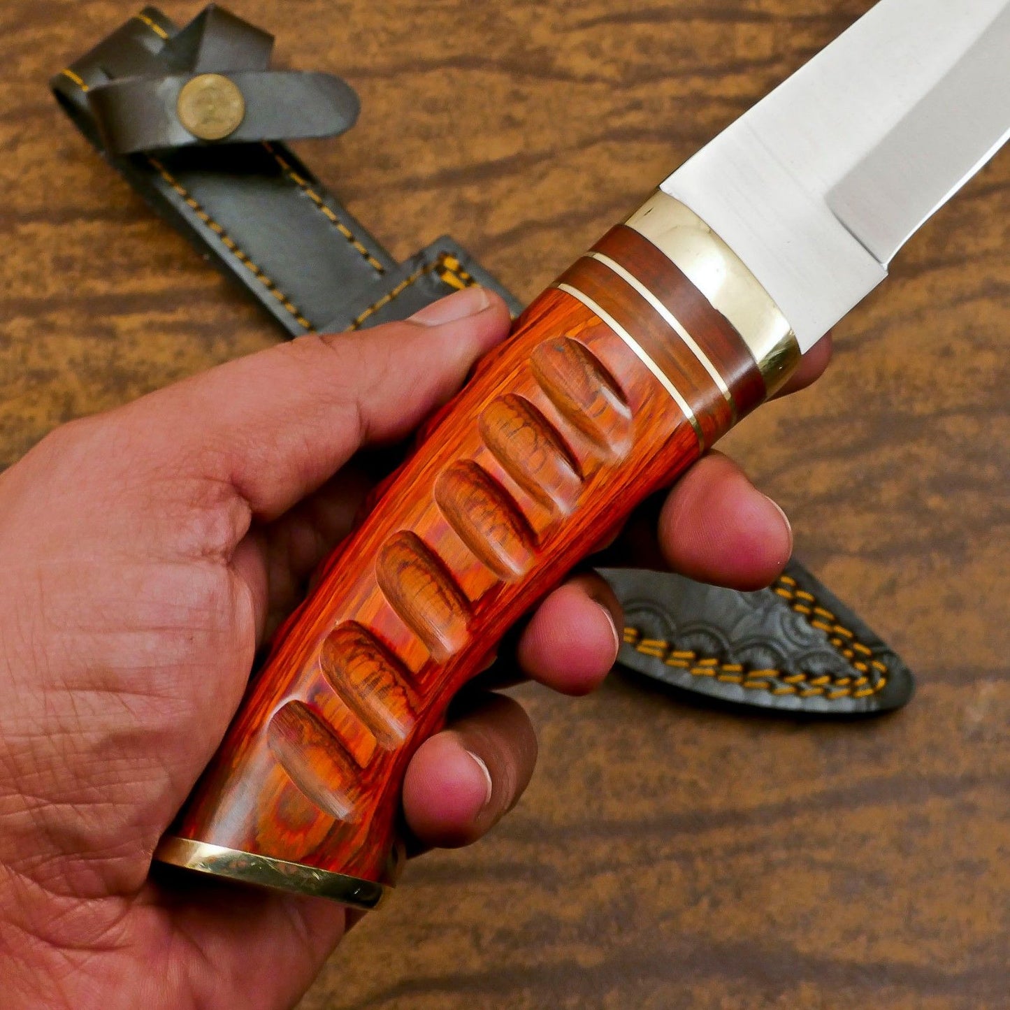 Handmade D2 Steel Bowie Knife | Camping & Hunting Fixed Blade with Pakka Wood Handle 10""