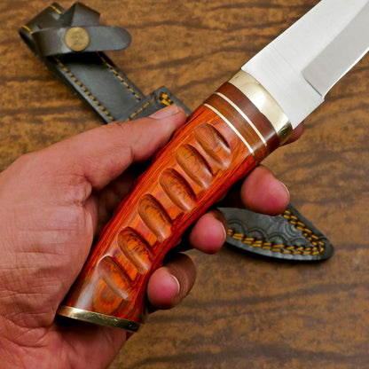 Handmade D2 Steel Bowie Knife | Camping & Hunting Fixed Blade with Pakka Wood Handle 10""