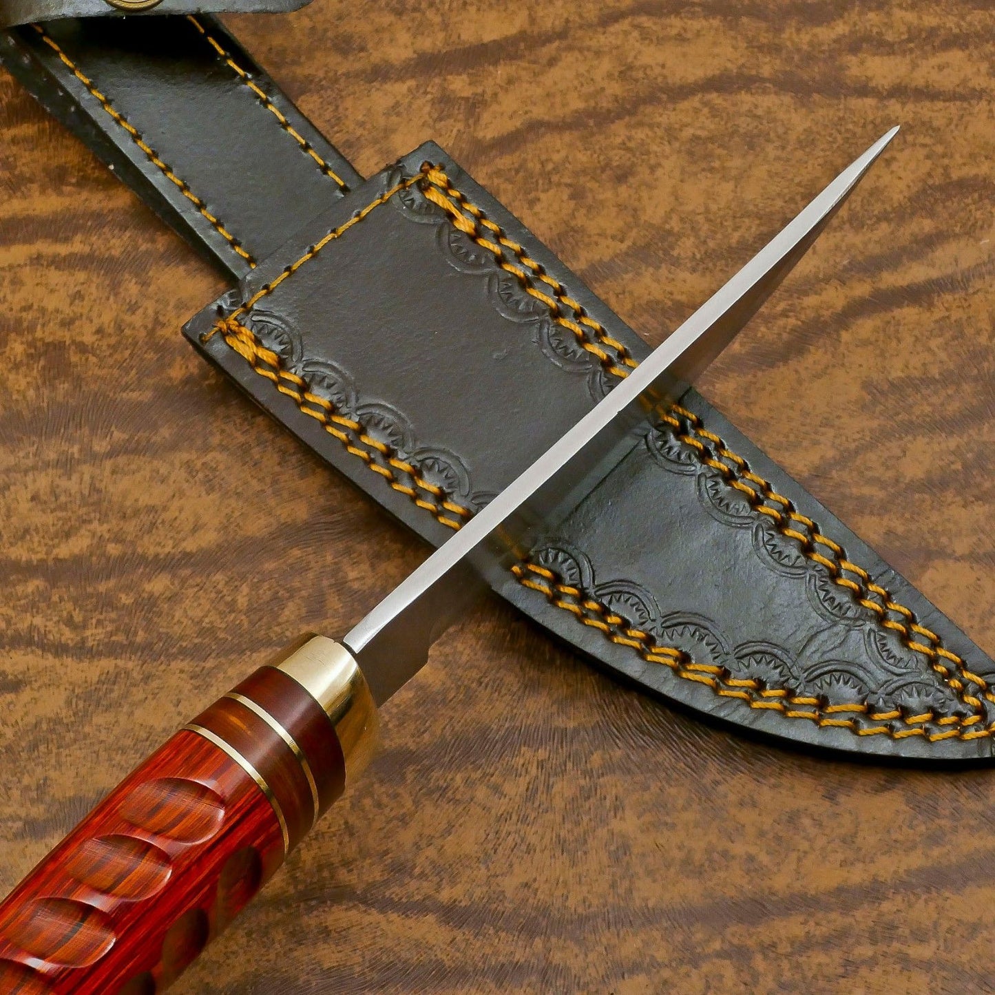 Handmade D2 Steel Bowie Knife | Camping & Hunting Fixed Blade with Pakka Wood Handle 10""