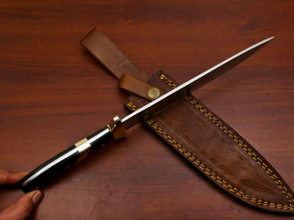 Elite 12-Inch D2 Steel Full Tang Bowie Hunting Knife with Brass Guard
