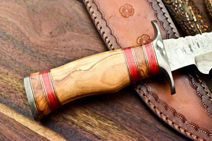 Rare Handmade Damascus Steel Bowie Knife – 15" Hunting Blade with Olive Wood Handle