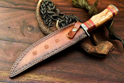 Rare Handmade Damascus Steel Bowie Knife – 15" Hunting Blade with Olive Wood Handle