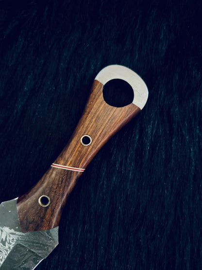 9.5" Fire Damascus Dagger Bowie Knife – with Wood Handle