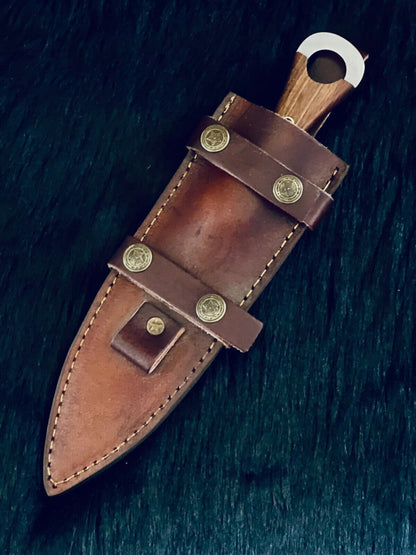 9.5" Fire Damascus Dagger Bowie Knife – with Wood Handle