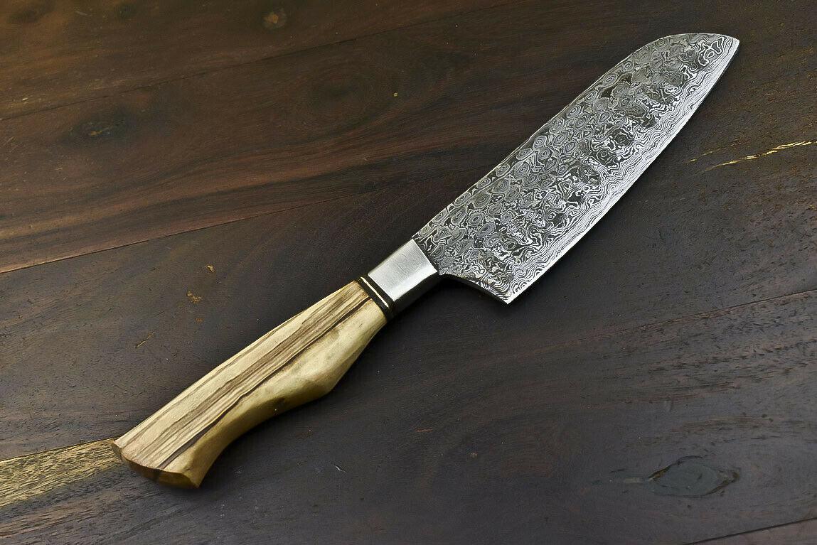 Hand-Forged Damascus Steel Tanto Hunter & Chef Knife with Olive Wood Handle, Full Tang, Razor-Sharp Edge