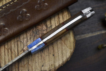 9.5" Handmade   Damascus Skinner Knife Walnut Wood Handle Camping Tool