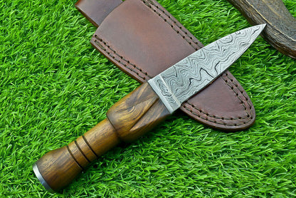 9" Handmade Damascus Steel Bowie Dagger Knife with Natural Wood Handle