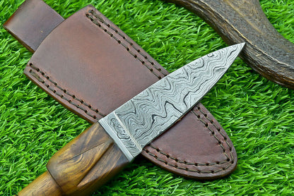 9" Handmade Damascus Steel Bowie Dagger Knife with Natural Wood Handle