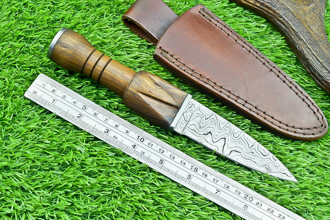 9" Handmade Damascus Steel Bowie Dagger Knife with Natural Wood Handle