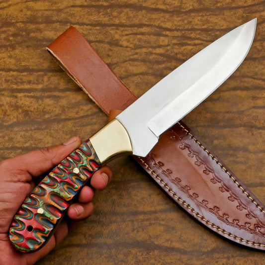 Handcrafted D2 Steel Full Tang Bowie Knife | Hunting & Camping with Pakka Wood Handle