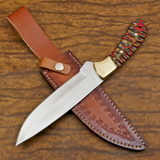 Handcrafted D2 Steel Full Tang Bowie Knife | Hunting & Camping with Pakka Wood Handle