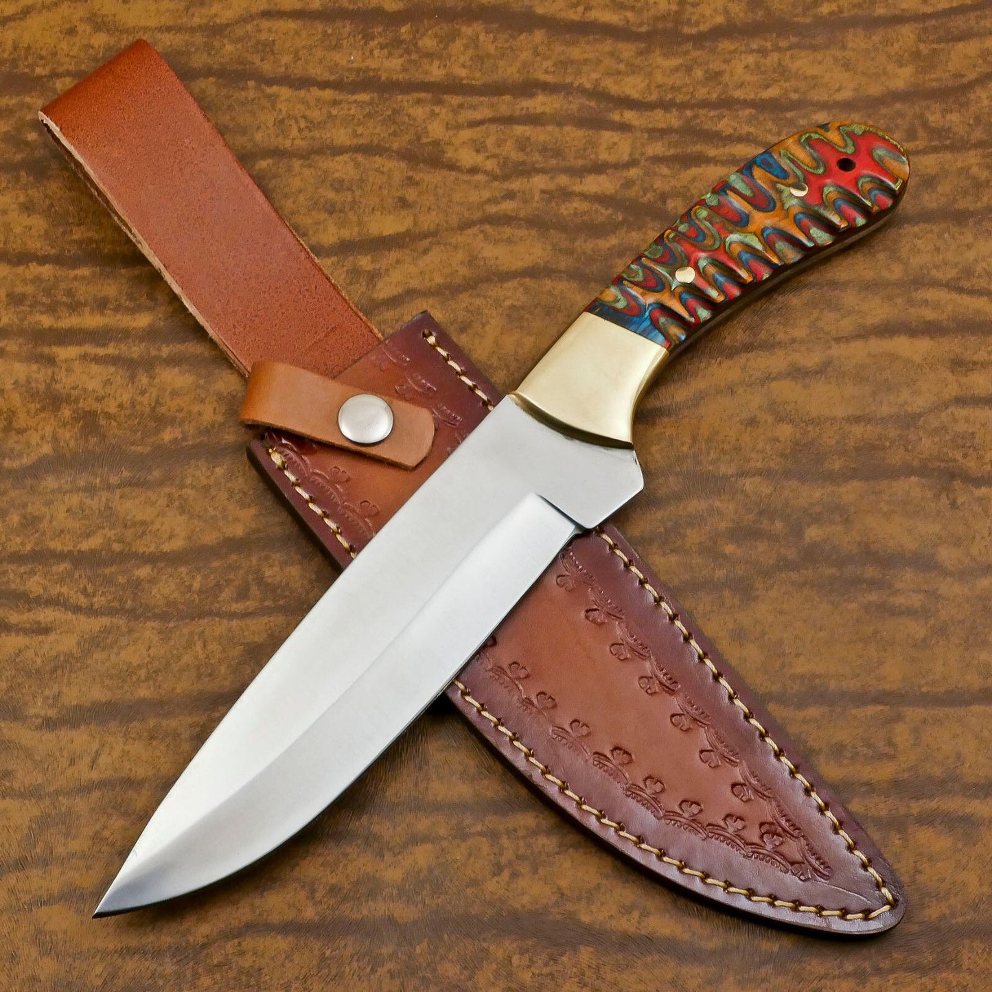 Handcrafted D2 Steel Full Tang Bowie Knife | Hunting & Camping with Pakka Wood Handle