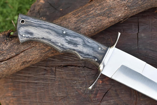Custom Handmade D2 Steel 12" Bowie Knife with Horizontal Leather Sheath – Hunting & Survival Blade