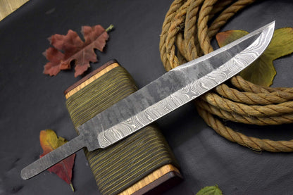 Heritage Forge 12.7 Inch Hammered Damascus Steel Blank Blade Bowie Knife for Hunting and Custom Making