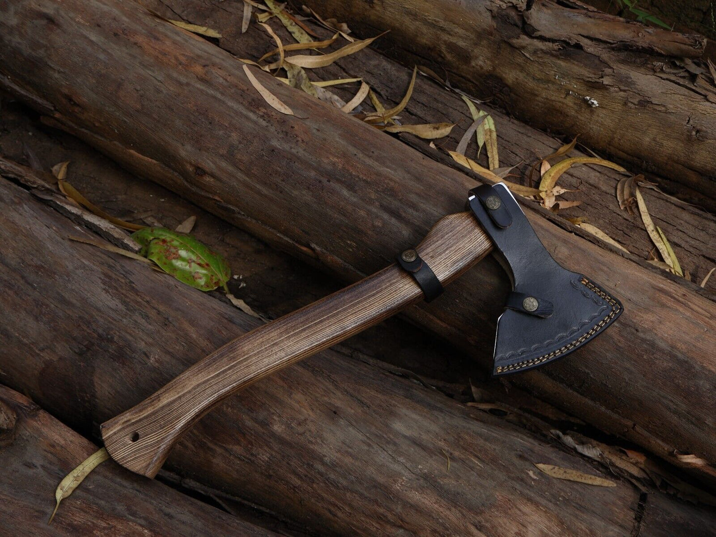 Hand Forged Carbon Steel Viking Axe with 18 Inch Ash Wood Handle and Leather Sheath