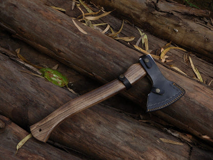 Hand Forged Carbon Steel Viking Axe with 18 Inch Ash Wood Handle and Leather Sheath